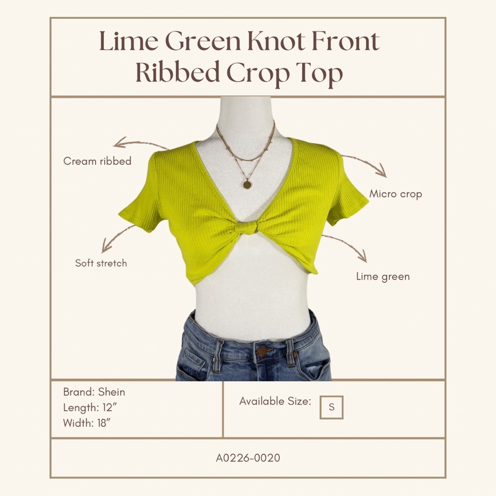 SHEIN Bright Green Knot Front Crop Top